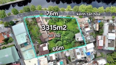 Tổng  3.315M mặt tiền kênh Tân Hoá Đầm sen Full thổ cư 240 tỷ